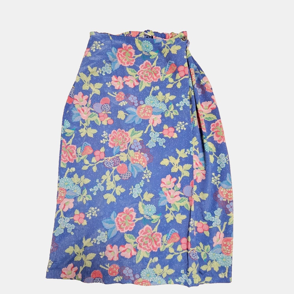 Vintage Appleseed's Womens Petite 8P‎ Floral Wrap Midi Skirt Folk Cottagecore
